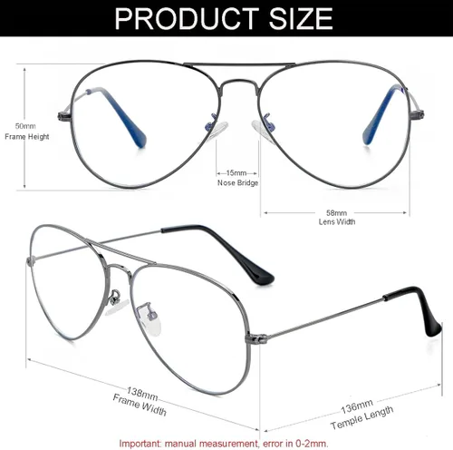 Vista 5 de Gafas de lente transparente de aviador para mujeres y hombres sin receta marco de metal lente de bloqueo de luz azul