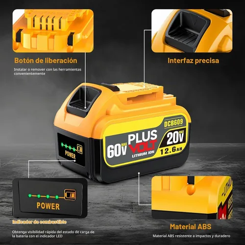 Vista 9 de DCB612 DCB609 12.6Ah FLEX compatible con batería Dewalt 60V/20V 4-Pack