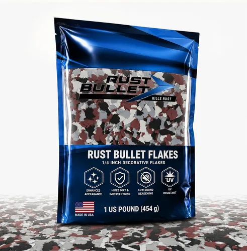 Vista 10 de RUST BULLET Copos de color decorativos – marrón otoñal – Personaliza pisos de concreto con 1 libra de chips de vinilo duraderos y resistentes a