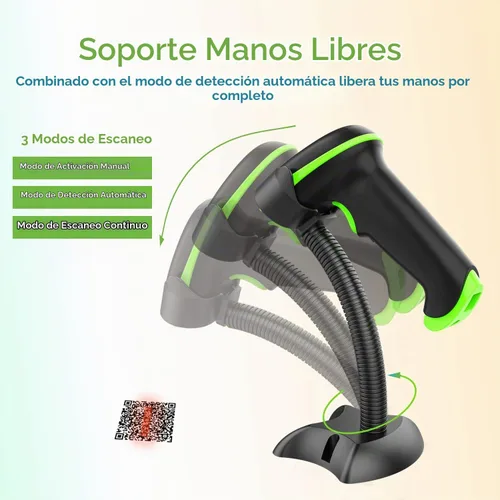 Vista 4 de NADAMOO Escáner de código de barras inalámbrico 2D con soporte, compatible con Bluetooth y conexión inalámbrica 2.4G y por cable, escáner de código