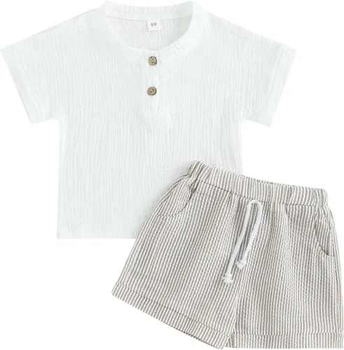 Vista 69 de fhutpw Conjunto de 2 piezas de ropa de verano para bebés, camiseta de manga corta, cintura elástica, pantalones cortos para niños pequeños