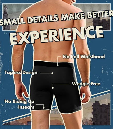 Vista 6 de Separatec Ropa Interior Masculina de Doble Bolsa Transpirable de Rayón Refrescante Hecha de Bambú, Calzoncillos Bóxer y Trunks Paquete de 7 Negro