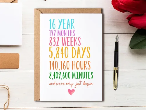 Vista 4 de Tarjeta de aniversario 16 – Tarjeta de boda de 16 años – Tarjeta de felicitación divertida – Solo acabamos de empezar – Regalo para marido y esposa
