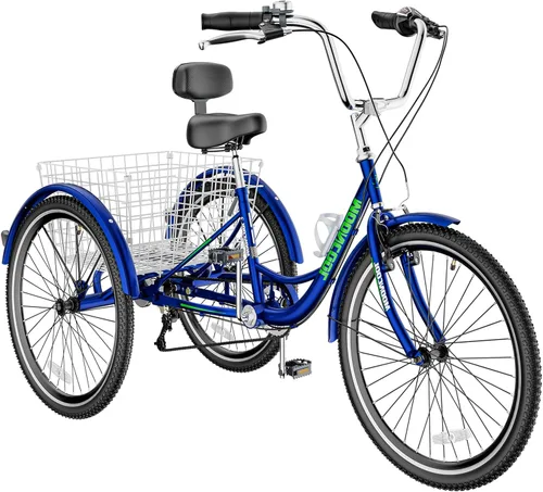Vista 31 de H&ZT Triciclo para adultos, bicicleta de 3 ruedas, triciclo crucero, con cambio de 7 velocidades, manilla de freno de estacionamiento, paso bajo