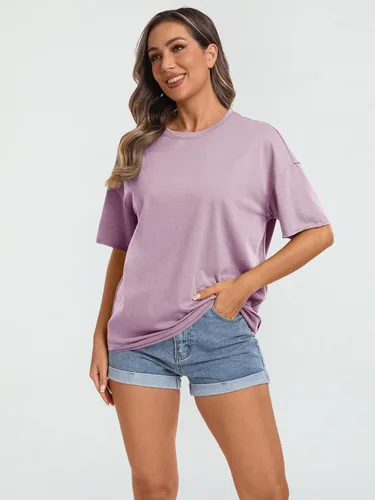 Vista 2 de LILLUSORY Oversized T Shirts Women's Loose Fit Crewneck Short Sleeve Tops Basic Tees