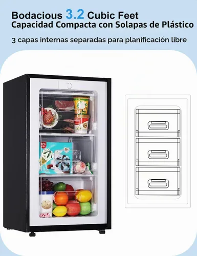 Vista 2 de Congelador vertical de 3.2 pies cúbicos Mini Congelador con Puerta Reversible - Congelador Vertical con Termostato Ajustable de 3 Niveles