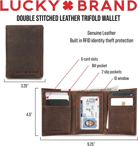 Vista 7 de Lucky Brand Men's Trifold Wallet ID Window Card Slots Genuine Leather Organization Durable Stylish
