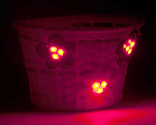 Vista 7 de Schwinn Cesta de bicicleta para niños, con flores iluminadas activadas por movimiento, se adapta a la mayoría de manillares de bicicleta para niños