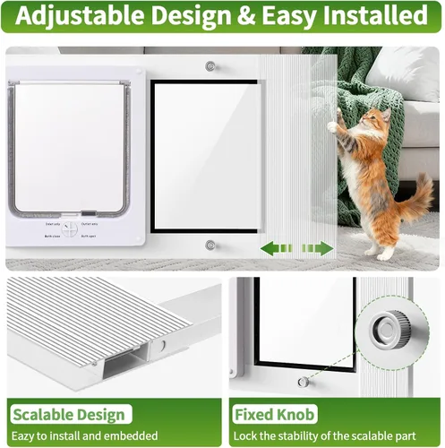 Vista 3 de Puerta de gato con marco de aluminio con cierre automático magnético, ancho ajustable horizontal, puerta de mascota de ajuste rápido para inserción
