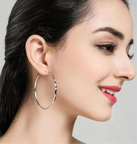Vista 8 de Aretes de aro de plata de ley para mujer, 3 pares de arracadas grandes de plata chapada en oro blanco de 14 quilates, hipoalergénicos, ligeros