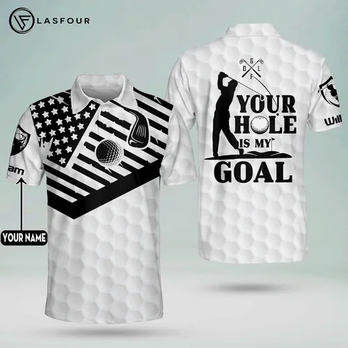 Vista 6 de Camisas de golf divertidas personalizadas para hombres Your Hole is My Goal camisas de golf para hombre manga corta Dri Fit polo ligero
