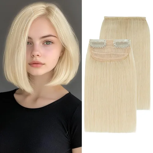 Vista 9 de S-noilite Extensiones de cabello corto con broches, 100% cabello humano real, 1 unidad, 2 clips, extensiones de cabello para mujer, añade volumen, 4