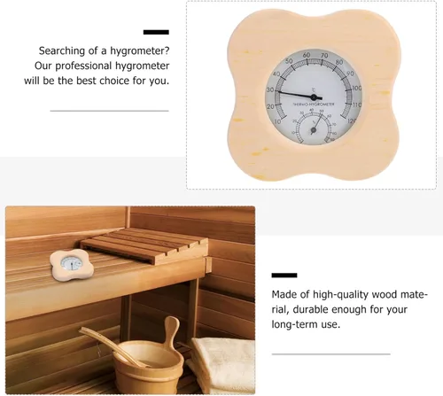 Vista 6 de NUOBESTY Multi-Functional Wooden Hygrometer Thermometer for Sauna Room, Indoor Humidity and Temperature Gauge, Sauna Accessories with Precise