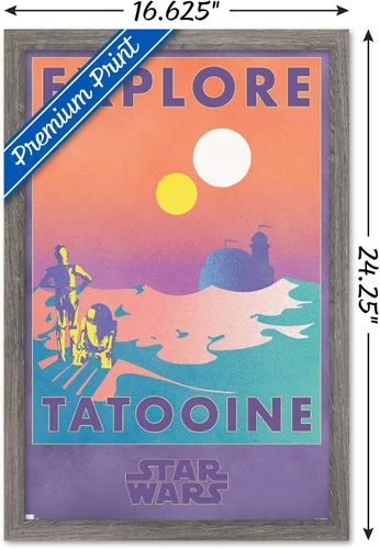 Vista 3 de Trends International Star Wars: Tatooine - Póster de pared de Explore Tatooine, 14.725 x 22.375 pulgadas, versión enmarcada de madera de granero