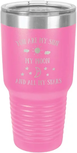 Vista 16 de Taza de viaje grabada con grabado en polvo de acero grabado con láser, con texto en inglés "You are MY SUN MY MOON AND ALL MY STARS", sin BPA