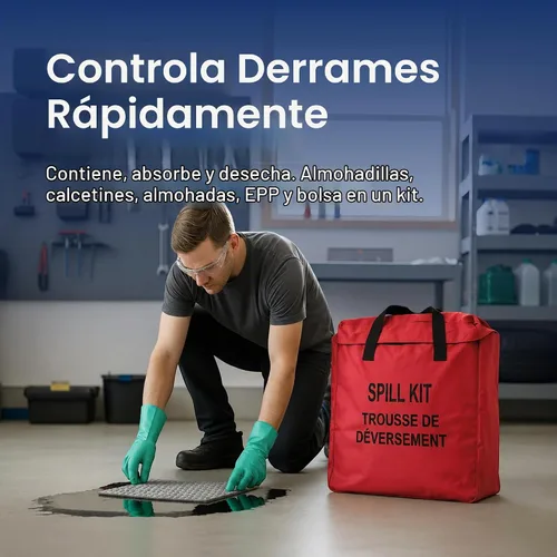 Vista 4 de Kit de derrames industriales de grado profesional, máxima absorción para limpieza automotriz y de materiales peligrosos, kit universal compacto