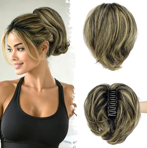 Vista 19 de BARSDAR Extensión de cabello humano corto con clip de garra con metales flexibles, cabello humano real de 8 pulgadas, extensiones de moño