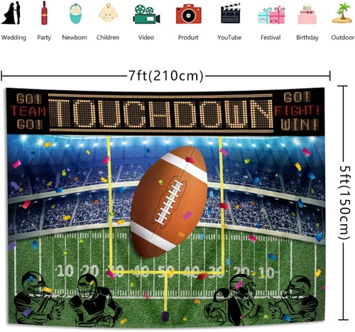 Vista 4 de Fondo de fútbol americano de 7 x 5 pies para fotografía de rugby y deportes para fiestas de fútbol americano, suministros de decoración de fiesta