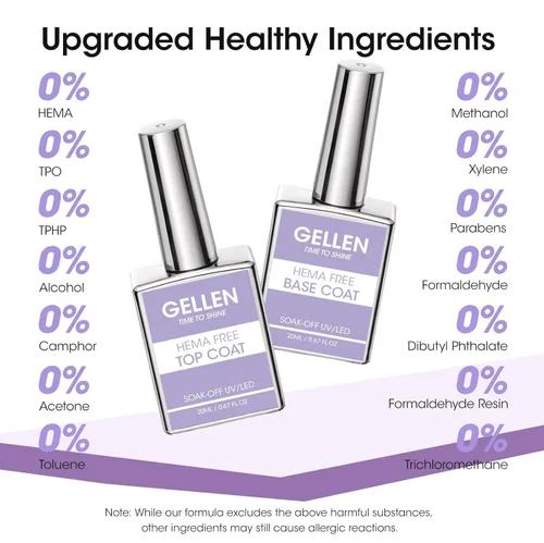 Vista 7 de GELLEN 20 ml de gel base y capa superior, capa superior brillante libre de hema y capa base para esmalte de uñas de gel, esmalte de uñas