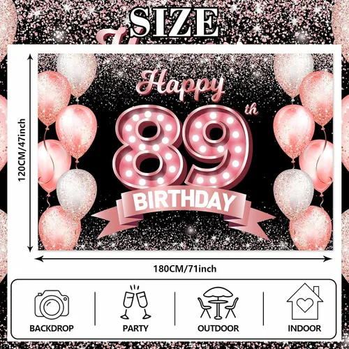 Vista 24 de Cartel de feliz cumpleaños décimo oro rosa, telón de fondo, saludos a 10 años, globos de confeti, decoración temática para niñas de 10 años