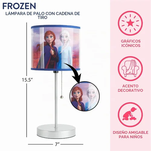 Vista 2 de Lámpara de mesa para niños Frozen 2 con cadena de tracción, metal, pantalla decorativa impresa temática Multicolor