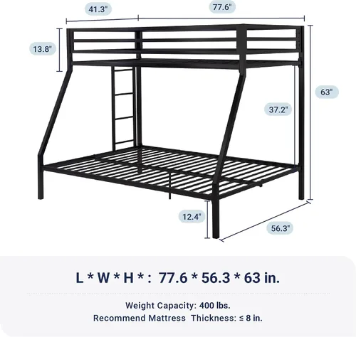 Vista 2 de Allewie Litera de metal tamaño individual sobre matrimonial para jóvenes y adultos con escalera y barandilla resistente, diseño pequeño que ahorra