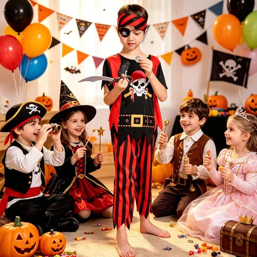 Vista 2 de Wizland Disfraz de pirata para niños, disfraz de pirata para niños Niños Pirata 3pcs