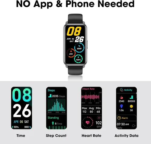 Vista 3 de Long Battery Pedometer Watch 14 Days Battery Life, Slim Design No App/Phone Required Fitness Tracker, 50 Meters Waterproof Smart Watch, Heart Rate &