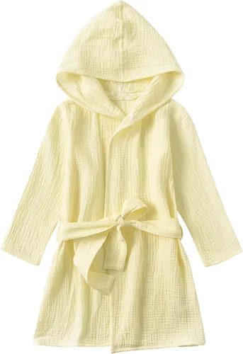 Vista 8 de Bata de baño de algodón orgánico para niños pequeños, bata de bebé suave y transpirable para niños, bata con capucha de muselina para niños y niñas