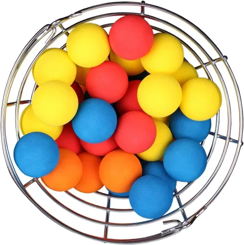 Vista 4 de Intech 48 pelotas de golf de espuma multicolor con cesta de metal; pelotas de golf suaves y limitadas para práctica de vuelo para patio trasero