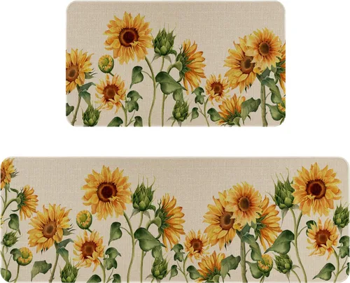 Vista 9 de Juego de 2 tapetes y tapetes de cocina con diseño floral de primavera, diseño floral de acuarela para piso, decoración de fregadero de cocina