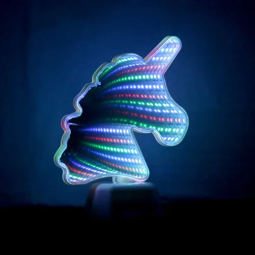 Vista 6 de Lámpara Chi-buy de espejo infinito, luz nocturna led, luz de espejo 3D, diseño de flamenco, cactus, piña y estrella, diseño de unicornio