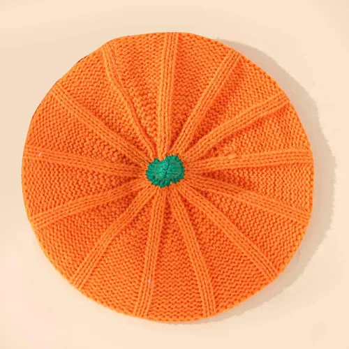 Vista 5 de Gorro de boina de punto de calabaza, gorro de felpa para niños pequeños, lindo gorro cálido de invierno para bebé, madre, adulto, Halloween