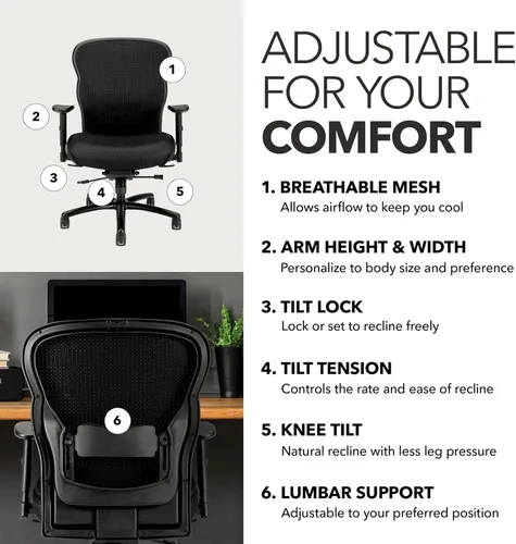 Vista 3 de HON Wave Silla de oficina ergonómica grande y alta, silla de escritorio Negro