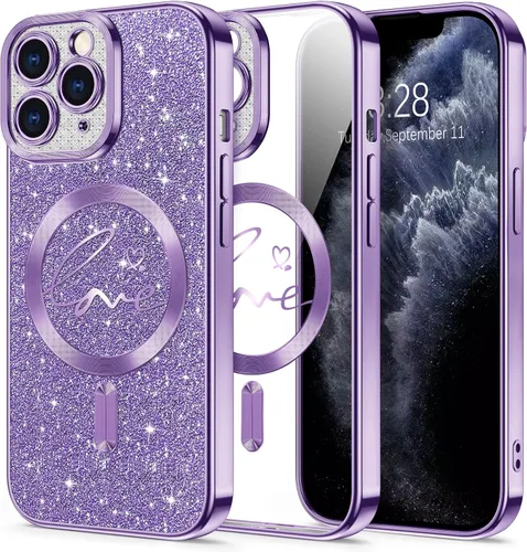 Vista 107 de Hython Funda para iPhone Air con purpurina, compatible con MagSafe Love Heart fundas magnéticas transparentes para teléfono para mujeres y niñas