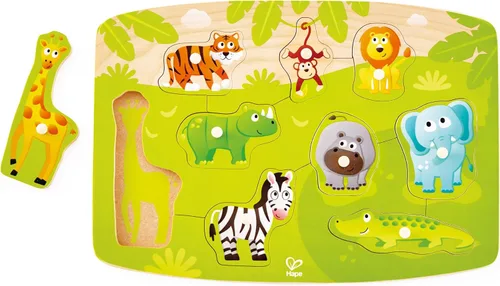 Vista 5 de Hape Rompecabezas de clavijas de construcción Juego de rompecabezas de madera de 10 piezas, juguete de aprendizaje para niños pequeños