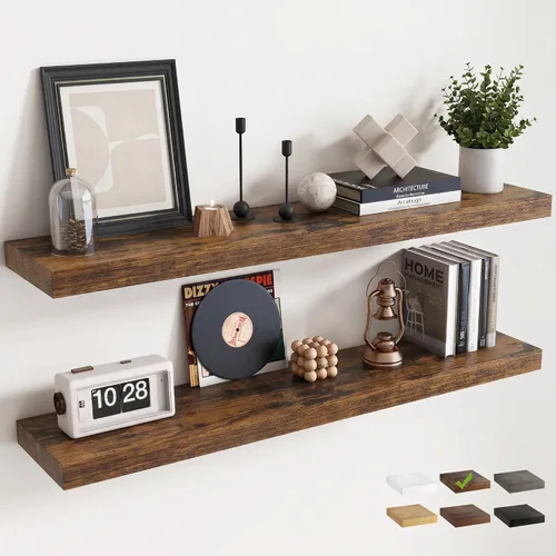 Vista 24 de 16 Inch Floating Shelves for Wall 2 Pack, 8"D Wood Grain Bathroom Shelves Acabado negro