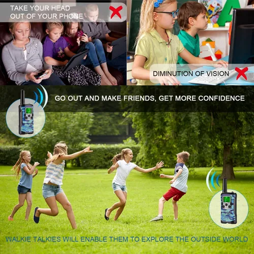 Vista 4 de Aikmi - Walkie Talkies para niños, de 22 canales de radio, 2 vías y 3 millas de alcance. Walkie Talkies de juguete duraderos, el mejor regalo