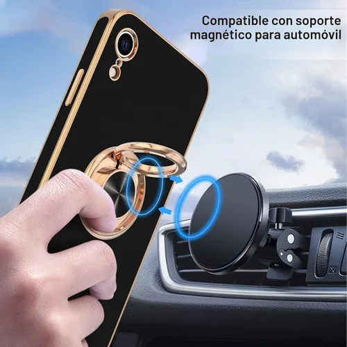 Vista 5 de Hython Funda para iPhone XR con soporte de anillo [soporte de anillo giratorio de 360° con soporte magnético] chapado en oro rosa brillante borde