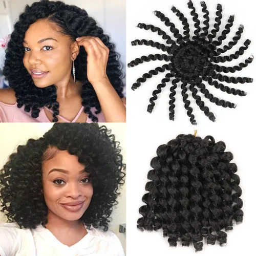 Vista 13 de Leeven Pelo corto de 8 pulgadas de Jamaica Bounce Wand Curl Crochet Hair Senegalese Twist sintético trenzado de pelo Ombre rosa Jumpy Wand Rizado