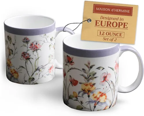 Vista 11 de Maison d' Hermine Taza de café con asas, tazas de porcelana fina de hueso, paquete de una taza de té para bebidas calientes, capuchino, latte