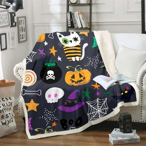 Vista 24 de Erosebridal Manta gótica de murciélagos de Halloween, manta de forro polar blanco y negro de 40 x 50 pulgadas, silueta vintage para niños, sombras