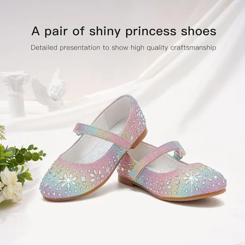 Vista 3 de Furdeour Girls Dress Shoes Mary Jane Flower Wedding Party Bridesmaids Shoes Glitter Princess Ballet Flats for Kid Toddler