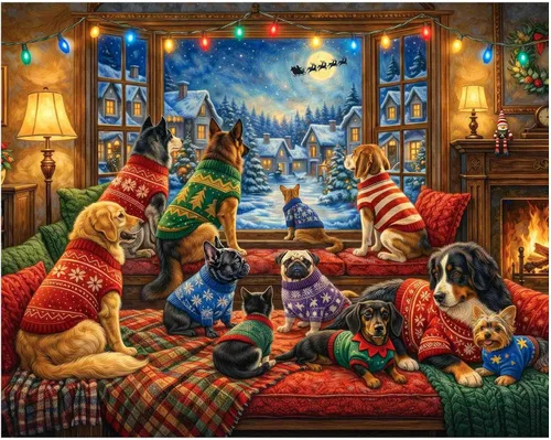 Vista 8 de El rompecabezas de 1000 piezas Navidad en la cabaña de la víspera de Navidad de Springbok es una imagen clásica de una acogedora cabaña navideña