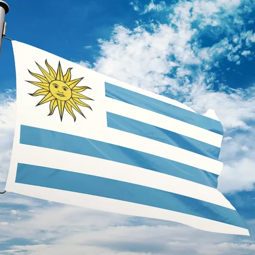 Vista 2 de Bandera nacional de Uruguay de fibra de poliéster de 3 x 5 pies, colores brillantes y bandera anti-ultravioleta que se desvanece bandera