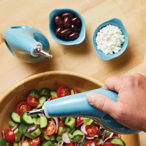 Vista 5 de Rachael Ray Serveware Ceramics AOVE y Ramekin - Juego de 4 piezas, color azul agave