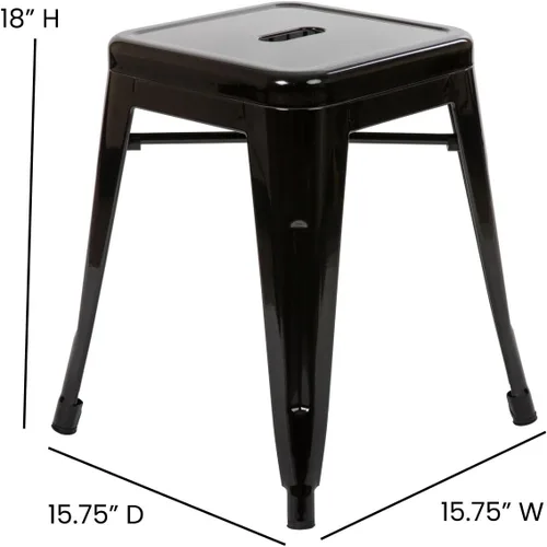 Vista 3 de Flash Furniture Silla de comedor de metal sin respaldo de 18 pulgadas Uso comercial, uso en interiores Negro