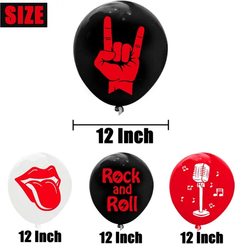 Vista 3 de 60 globos de látex Rock and Roll para decoración de fiesta de los años 80 y 90, suministros de fiesta de músico, guitarra, rap, cumpleaños, baby