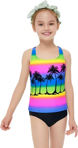 Vista 3 de Jimmy Bahamas Traje de baño para niñas, tankini de 2 piezas, parte superior halter con parte inferior
