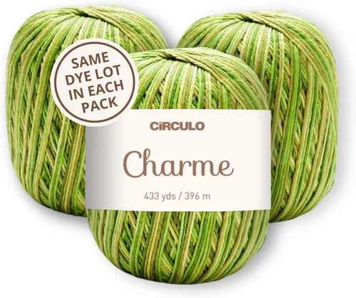 Vista 66 de CIRCULO Charme - Paquete de hilo para tejer y ganchillo, 3 bolas de 100% algodón virgen brasileño mercerizado, peso deportivo suave, color 2012